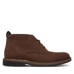Trzewiki Clarks. Brązowe botki sznurowane Clarks, bez wzorów, bez obcasa, bez zapięcia. Za 659.99 zł.