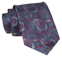 Męski Krawat - Granat, Duże Paisley - Angelo di Monti. Czerwone krawaty i muchy Angelo di Monti, bez wzorów, z tkaniny. Za 39.00 zł.