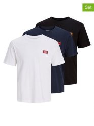 Jack & Jones Koszulki (3 szt.) w kolorze granatowym, białym i czarnym rozmiar: M. Białe bezrękawniki Jack & Jones, m, bez wzorów, z bawełny, bez kołnierzyka, bez ramiączek. Za 109.95 zł.