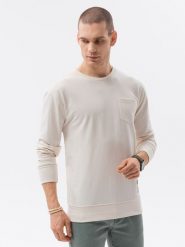 Bluza męska bez kaptura - ecru V2 B1149 - XXL. Bluzy Ombre Clothing, m, bez wzorów, z jeansu, bez kaptura. W wyprzedaży za 29.99 zł.