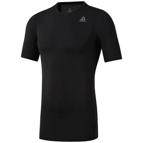 Koszulka treningowa męska Reebok Wor Logo Compression. Czarne bielizna termoaktywna Reebok, m, bez wzorów, bez ramiączek, do biegania. Za 189.99 zł.