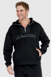 LA MARTINA Czarna bluza męska ze srebrnym logo. Czarne bluzy La Martina, l, bez wzorów, bez kaptura. W wyprzedaży za 559.99 zł.