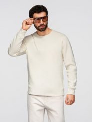 Bluza męska dresowa BASIC z okrągłym dekoltem OM-SSBN-0271 - - Rozmiar: XXL. Białe bluzy Ombre Clothing, m, z aplikacjami, z bawełny, bez kaptura. W wyprzedaży za 118.99 zł.