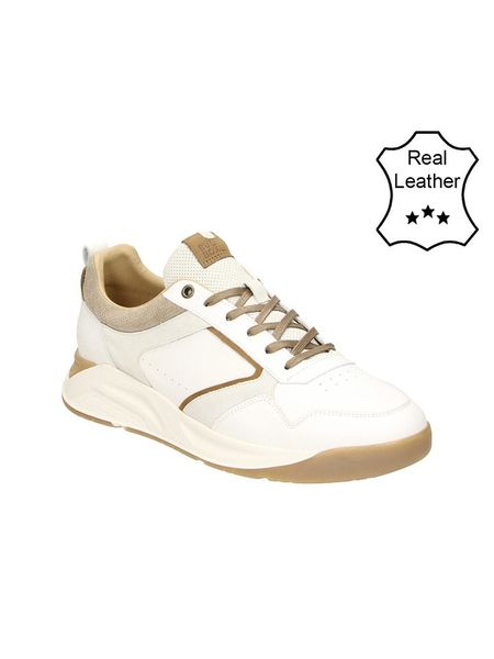 Bullboxer Skórzane sneakersy w kolorze biało-beżowym rozmiar: 43. Białe buty sportowe casual Bullboxer, bez wzorów, ze skóry, bez zapięcia. Za 233.87 zł.