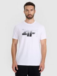 4F T-shirt regular z nadrukiem męski - biały L. Białe t-shirty sportowe 4F, bez wzorów, z bawełny, bez ramiączek. Za 59.99 zł.