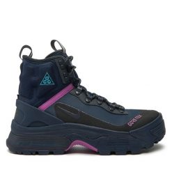 Trekkingi Nike. Niebieskie botki sznurowane Nike, bez wzorów, z gore-texu, bez obcasa, bez zapięcia. Za 749.99 zł.