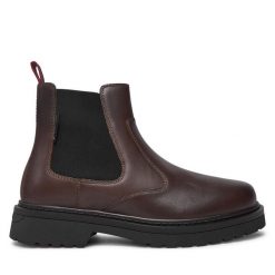 Sztyblety Tommy Jeans. Brązowe botki sznurowane Tommy Jeans, bez wzorów, z jeansu, bez obcasa, bez zapięcia. Za 699.99 zł.
