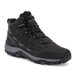 Buty turystyczne męskie Merrell West Rim Sport Mid GTX. Czarne buty trekkingowe Merrell, bez wzorów, bez zapięcia, trekkingowe. Za 379.99 zł.