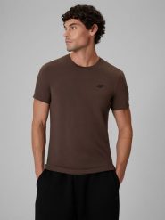 4F T-shirt regular gładki męski - brązowy XXL. Brązowe t-shirty 4F, m, bez wzorów, z bawełny, bez kołnierzyka, bez ramiączek. Za 59.99 zł.