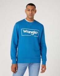 WRANGLER FRAME LOGO MĘSKA BLUZA KLASYCZNA NADRUK CREW DEEP W662HA69F 112331851. Niebieskie bluzy Wrangler, m, bez wzorów, z bawełny, bez kaptura. Za 169.99 zł.