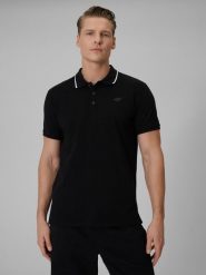 4F Koszulka polo regular męska - czarna XL. Czarne koszulki polo 4F, m, bez wzorów, z dzianiny, bez kołnierzyka, bez ramiączek, trekkingowe. Za 99.99 zł.