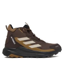 Trekkingi adidas. Brązowe botki sznurowane Adidas, bez wzorów, bez obcasa, bez zapięcia. Za 439.99 zł.