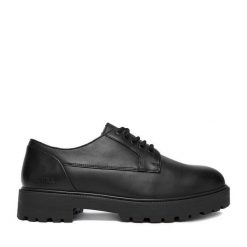 Półbuty Badura. Czarne eleganckie półbuty Badura, bez wzorów, bez obcasa, bez zapięcia. Za 399.99 zł.
