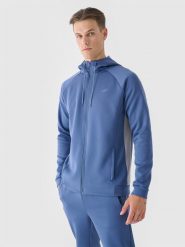 4F Bluza treningowa rozpinana z kapturem męska - niebieska S. Niebieskie bluzy z kapturem 4F, m, bez wzorów, z dzianiny, z kapturem. W wyprzedaży za 99.99 zł.