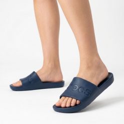 Klapki męskie sportowe Crocs CROCS SLIDE. Niebieskie klapki Crocs, z materiału. Za 119.00 zł.
