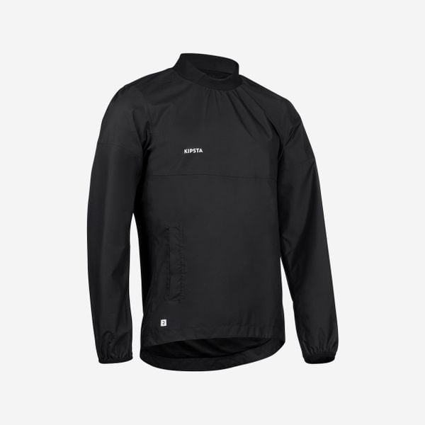 Kurtka do rugby wiatro- i wodoodporna Offload Smocktop 500. Czarne kurtki KIPSTA, na zimę, s, bez wzorów, z dresówki, bez kaptura. Za 149.99 zł.