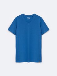 Koszulka męska v-neck niebieska Irtos 402. Niebieskie t-shirty BIG STAR, l, z aplikacjami, z dzianiny, bez kołnierzyka, bez ramiączek. W wyprzedaży za 69.99 zł.