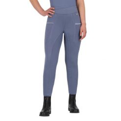 Legginsy jeździeckie o średniej przyczepności QHP Aubree. Niebieskie legginsy długie sportowe QHP, m, bez wzorów, z materiału, na fitness i siłownię. Za 334.00 zł.