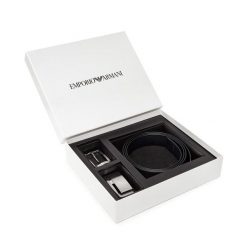 Pasek Męski Emporio Armani. Czarne paski Emporio Armani, bez wzorów. Za 529.99 zł.