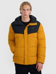 4F Kurtka puchowa z wypełnieniem syntetycznym męska - żółta 3XL. Żółte kurtki 4F, na zimę, m, bez wzorów, z puchu, z kapturem. Za 399.99 zł.