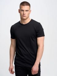 Koszulka męska bawełniana czarna Basic 906. Czarne t-shirty BIG STAR, l, bez wzorów, z bawełny, bez kołnierzyka, bez ramiączek. Za 99.99 zł.