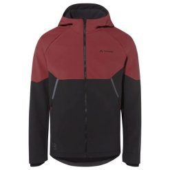 Wodoodporna kurtka z kapturem zapinanym na zamek błyskawiczny VAUDE Qimsa. Czerwone kurtki przeciwdeszczowe Vaude, bez wzorów, z softshellu, z kapturem. W wyprzedaży za 670.95 zł.