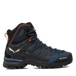 Trekkingi Salewa. Niebieskie botki sznurowane Salewa, bez wzorów, z gore-texu, bez obcasa, bez zapięcia. Za 779.99 zł.