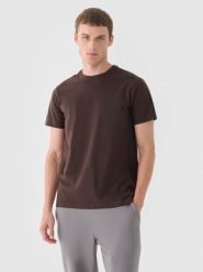 4F T-shirt regular gładki męski - brązowy M. Brązowe t-shirty 4F, m, bez wzorów, z bawełny, bez kołnierzyka, bez ramiączek. W wyprzedaży za 29.99 zł.