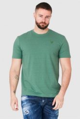 GUESS Zielony t-shirt męski z trójkątnym logo. Zielone t-shirty Guess, m, z aplikacjami, bez kołnierzyka, bez ramiączek. W wyprzedaży za 109.99 zł.