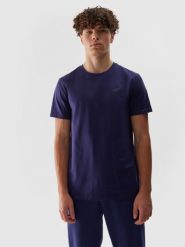 4F T-shirt regular gładki męski - granatowy XXL. Niebieskie t-shirty 4F, m, bez wzorów, z bawełny, bez kołnierzyka, bez ramiączek. W wyprzedaży za 39.99 zł.