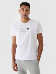 4F T-shirt regular z nadrukiem męski - biały S. Białe t-shirty 4F, m, bez wzorów, z bawełny, bez kołnierzyka, bez ramiączek. Za 29.99 zł.