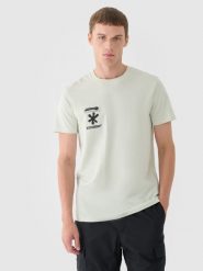 4F T-shirt regular z nadrukiem męski - turkusowy S. Niebieskie t-shirty 4F, m, bez wzorów, z bawełny, bez kołnierzyka, bez ramiączek. W wyprzedaży za 29.99 zł.