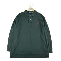 Second life - Męska czarna koszulka polo z długim rękawem - Stan bardzo dobry. Czarne bluzki z długim rękawem RALPH LAUREN, m, bez wzorów, bez kołnierzyka, bez ramiączek, na golfa. Za 127.76 zł.