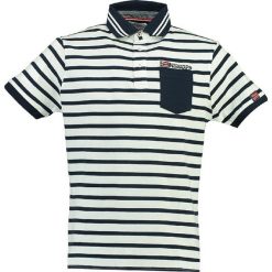 Koszulka polo "Kungfu" w kolorze biało-granatowym. Koszulki polo marki Geographical Norway Men, w paski, z bawełny, polo, z krótkim rękawem. W wyprzedaży za 86.95 zł.
