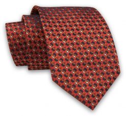 Czerwono-Pomarańczowy Elegancki Męski Krawat -ALTIES- 7cm, Stylowy, Klasyczny, Wzór Geometryczny. Czerwone krawaty i muchy Alties, bez wzorów, z tkaniny. Za 49.00 zł.