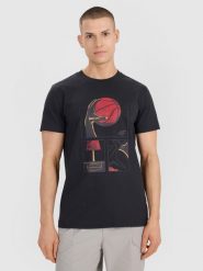 4F T-shirt oversize z nadrukiem męski - czarny XL. Czarne t-shirty 4F, m, bez wzorów, z bawełny, bez kołnierzyka, bez ramiączek. Za 59.99 zł.