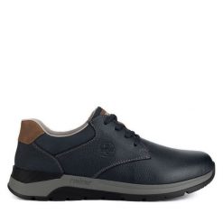 Półbuty Rieker. Czarne eleganckie półbuty Rieker, bez wzorów, bez obcasa, bez zapięcia. Za 419.99 zł.