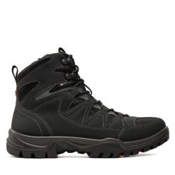 Trekkingi ECCO. Czarne botki sznurowane ecco, bez wzorów, bez obcasa, bez zapięcia. Za 589.99 zł.