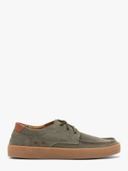 Welurowe półbuty męskie w stylu casual RILEY. Zielone eleganckie półbuty Ryłko, bez wzorów, ze skóry, bez obcasa, bez zapięcia. Za 429.99 zł.