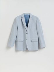 Marynarka slim fit z wiskozą - jasnoniebieski. Niebieskie garnitury Reserved, l, bez wzorów, z tkaniny. Za 359.99 zł.