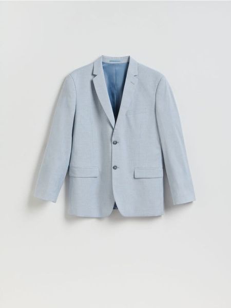 Marynarka slim fit z wiskozą - jasnoniebieski. Niebieskie garnitury Reserved, l, bez wzorów, z tkaniny. W wyprzedaży za 199.99 zł.