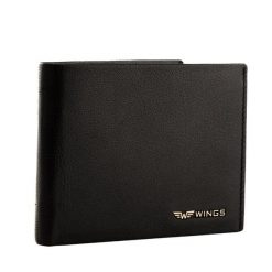Męski czarny portfel WINGS z naturalnej skóry koziej. Czarne portfele Wings, bez wzorów, ze skóry. Za 79.90 zł.