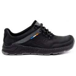 Olivier Męskie buty trekkingowe skórzane 292GT czarne. Czarne trekkingi bez wzorów, z jeansu, bez zapięcia. Za 319.69 zł.