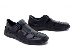 RIEKER 05291-14 blue, półbuty męskie. Niebieskie eleganckie półbuty Rieker, bez wzorów, bez obcasa, bez zapięcia. Za 288.92 zł.