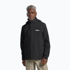 Kurtka przeciwdeszczowa męska Jack Wolfskin Trailtime 2L. Czarne kurtki Jack Wolfskin, l, bez wzorów, z materiału, bez kaptura. Za 449.99 zł.