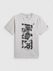 4F T-shirt regular z nadrukiem męski - szary XXL. Szare t-shirty 4F, m, bez wzorów, z bawełny, bez kołnierzyka, bez ramiączek. Za 69.99 zł.