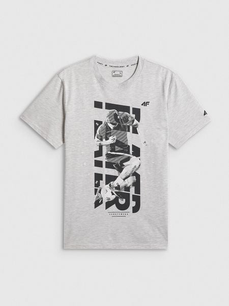 4F T-shirt regular z nadrukiem męski - szary S. Szare t-shirty 4F, bez wzorów, z bawełny, bez ramiączek. Za 69.99 zł.