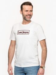 MĘSKI T-SHIRT LEE LEE JEANS TEE BRIGHT WHITE L65LFELJ 112116078. Białe t-shirty Lee, l, bez wzorów, z jeansu, bez kołnierzyka, bez ramiączek. Za 69.99 zł.