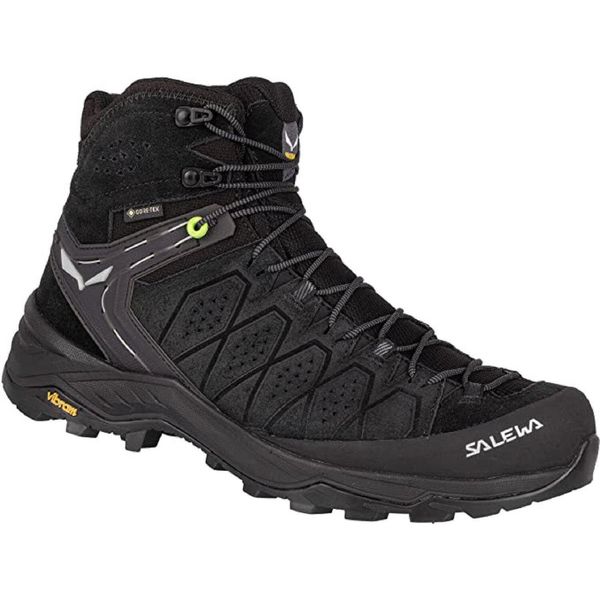 Buty Trekkingowe Męskie Salewa Alp Trainer 2 Mid Gtx. Czarne buty trekkingowe Salewa, bez wzorów, z gumy, za kostkę, bez zapięcia. W wyprzedaży za 890.45 zł.