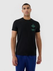 4F T-shirt regular z nadrukiem męski - czarny XL. Czarne t-shirty 4F, m, bez wzorów, z bawełny, bez kołnierzyka, bez ramiączek. Za 69.99 zł.